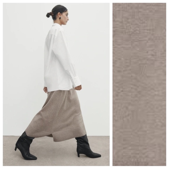 NWT. Massimo Dutti Beige/Grey Viscose Blend Knit Midi Skirt. Size S. - Picture 4 of 13
